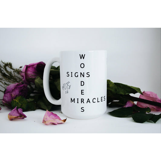 Miracles-Signs-Wonder Mug (15oz) | Seven Crown Co. | ACTS 2:22 | Bible Verse Mug | Religious Coffee Mug | Christian Mug | Inspirational Tea Cup | Positive Coffee Mug | Christian Gift | Church Friend Gift