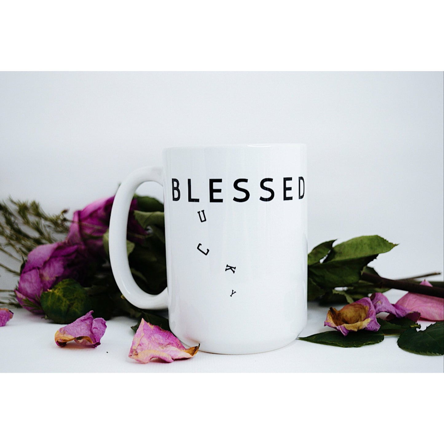 BLESSED Mug (15oz) | Seven Crown Co. | Religious Coffee Mug | Christian Mug | Inspirational Tea Cup | Positive Coffee Mug | Lucky | Christian Gift | Church Friend Gift