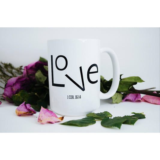 LOVE Mug (15oz) | Seven Crown Co. | 1 COR. 16:14 | Do Everything with Love | Bible Verse Mug | Religious Coffee Mug | Christian Mug | Inspirational Tea Cup | Positive Coffee Mug | Christian Gift | Church Friend Gift