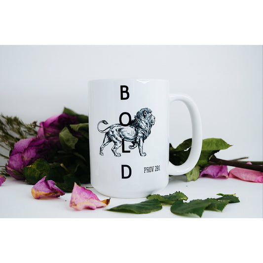 BOLD Mug (15oz) | Seven Crown Co. | PROV 28:1 | Bold as a Lion | Religious Coffee Mug | Christian Mug | Inspirational Tea Cup | Positive Coffee Mug | Christian Gift | Church Friend Gift